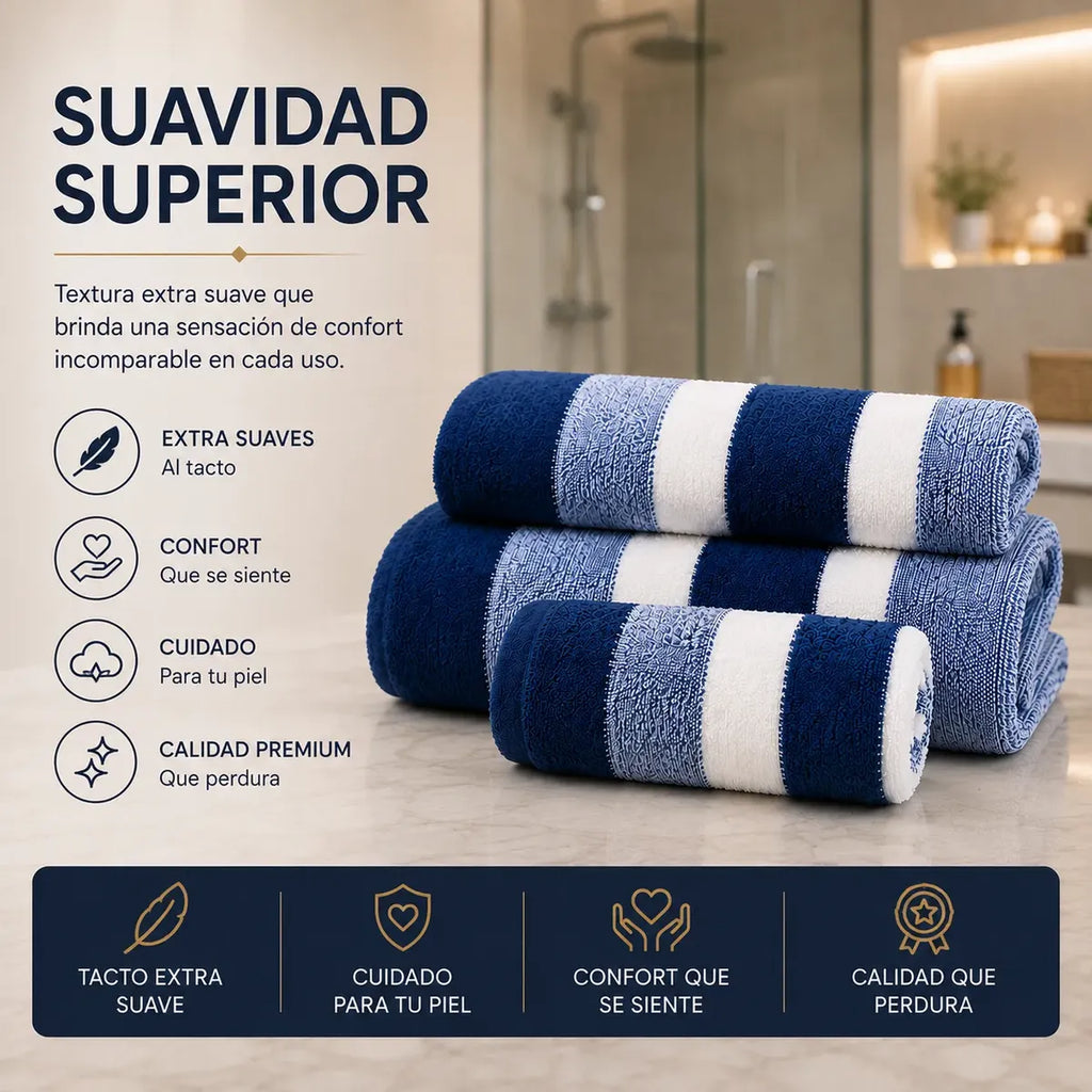 Juego Toallas 3 Piezas 100% Natural Premium Alta Absorción