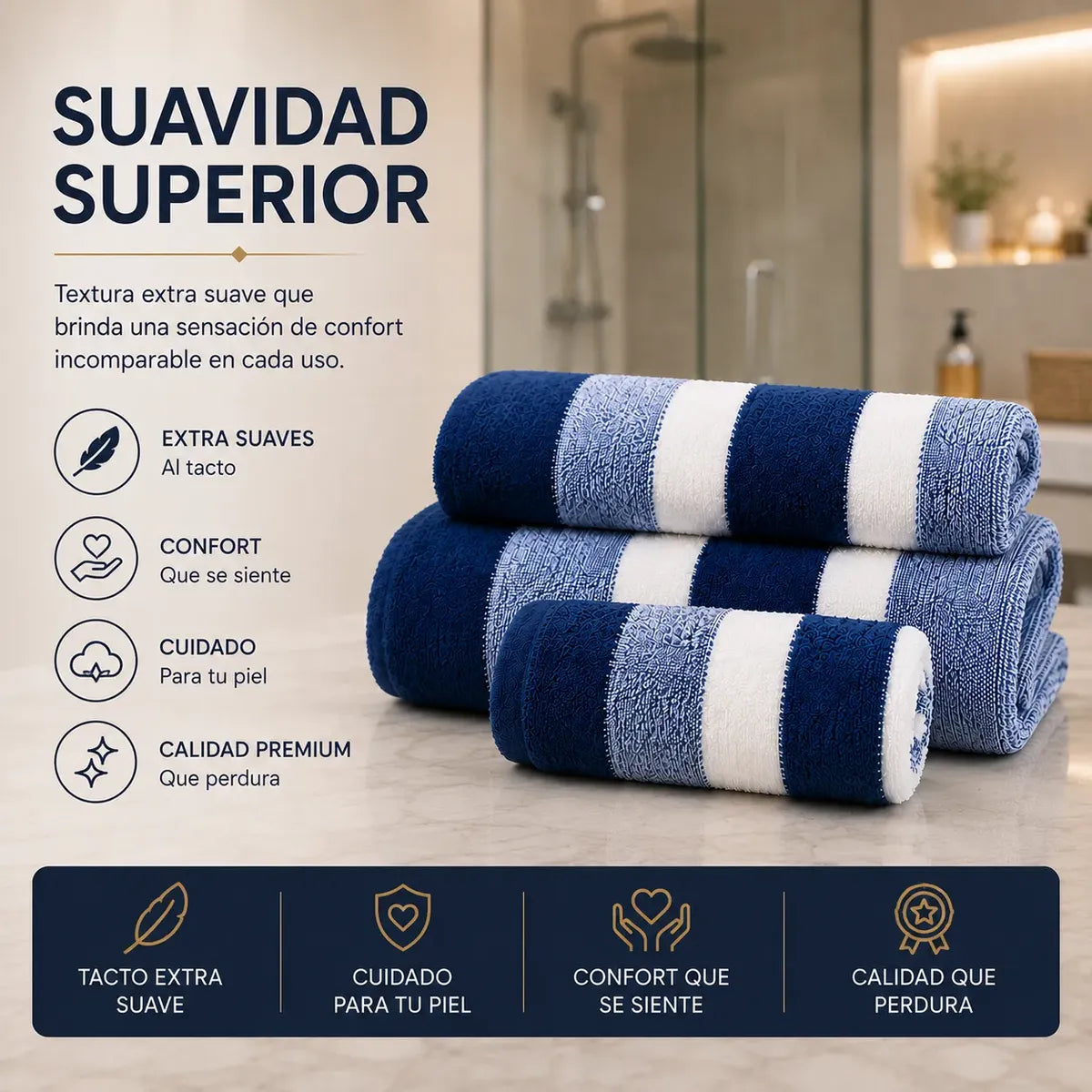 Juego Toallas 3 Piezas 100% Natural Premium Alta Absorción
